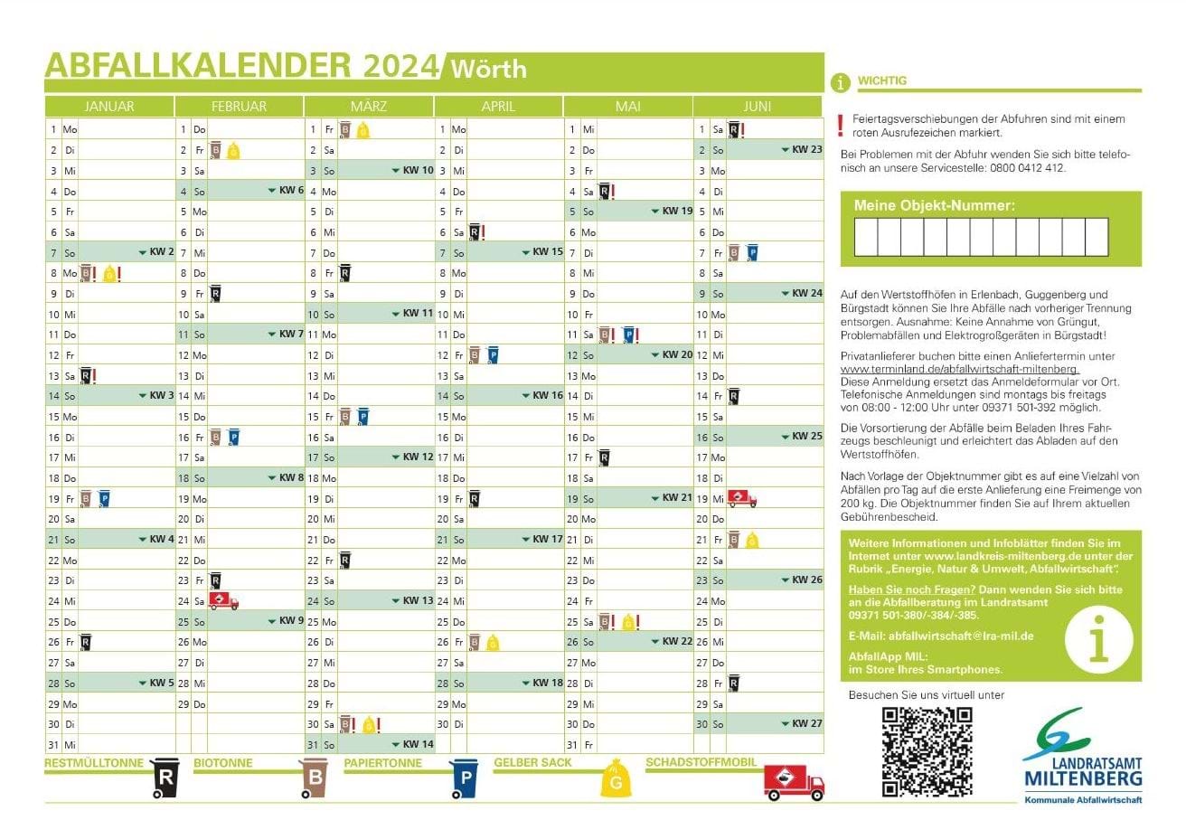 Müllkalender 2024 Stadt Wörth a.Main